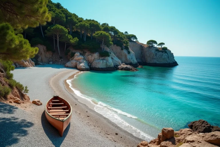 Cala Tavallera, plage sauvage et isolée de la Costa Brava avec eau turquoise et falaises boisées