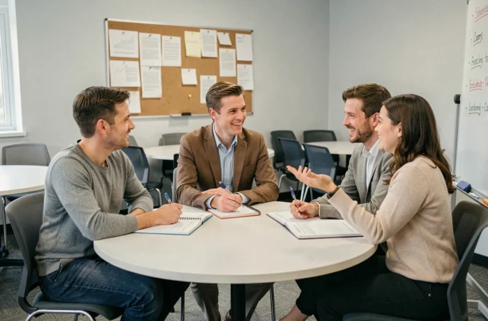 Groupe de parents participant à une formation collective pour accompagner l'instruction en famille